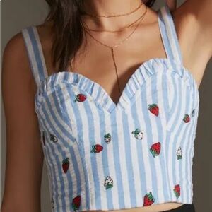 Maeve by Anthropologie Embroidered Strawberry Top